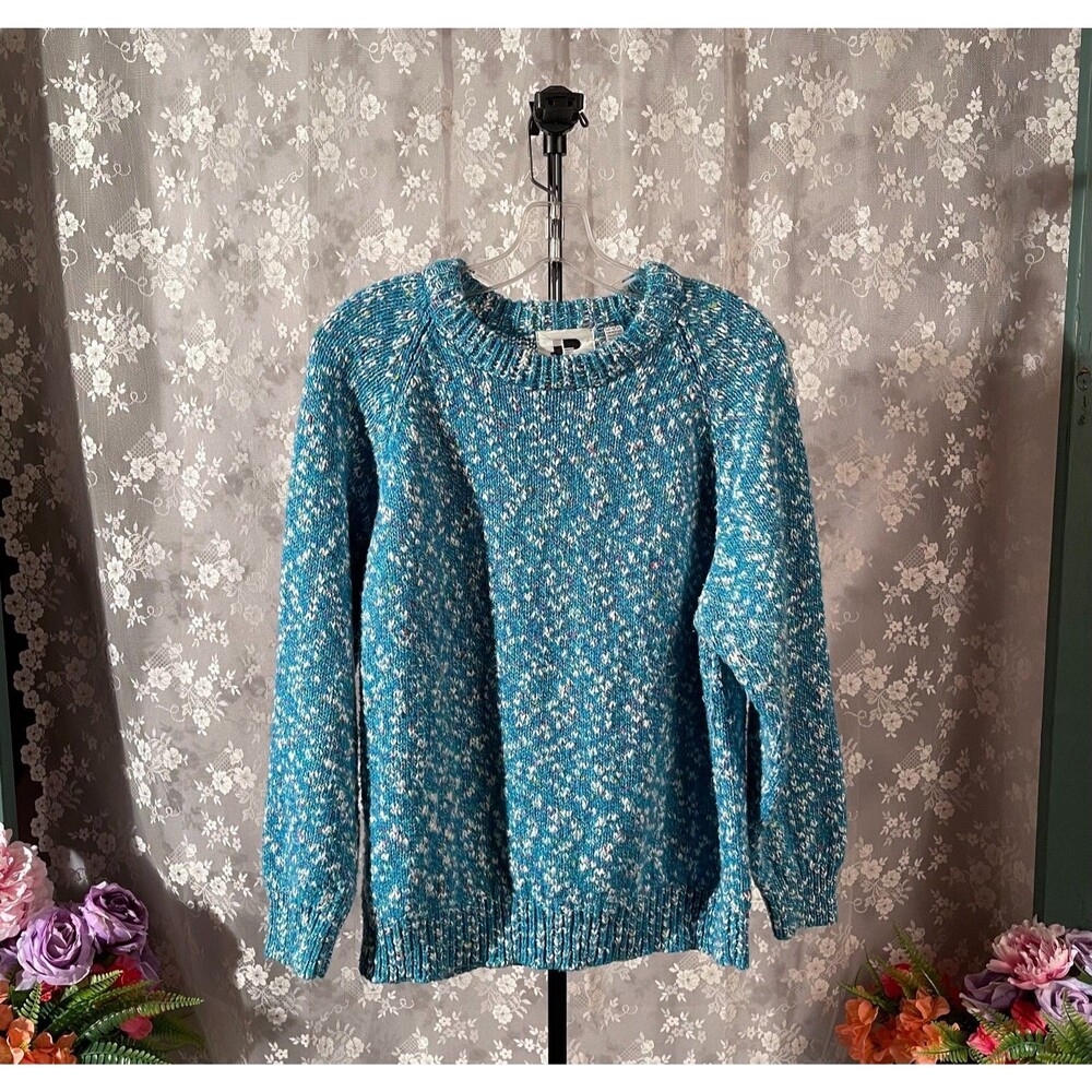 Vintage 80s Turquoise Sweater Size XL 1980s Retro Wool Blend New Wave Vibrant